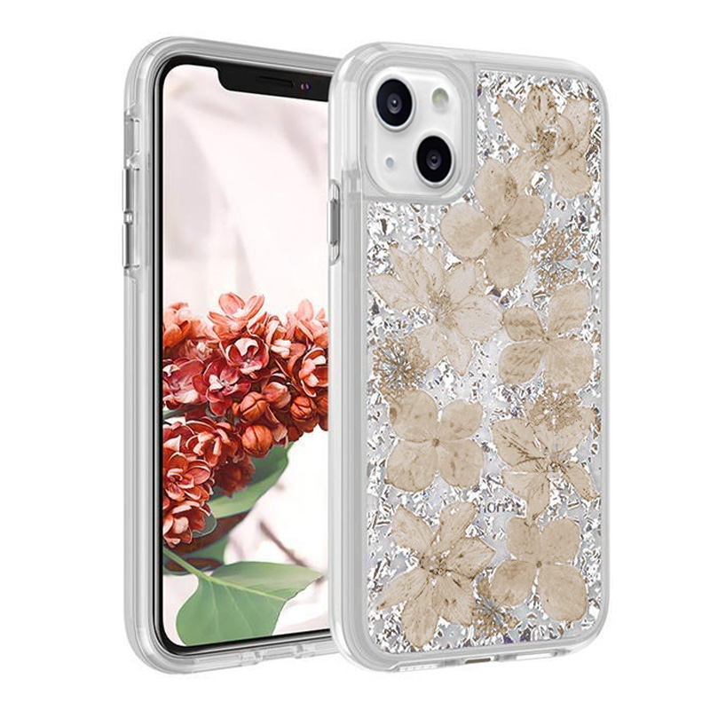 Real Flower Protector Case for IPhone 13 (6.1) - Beige