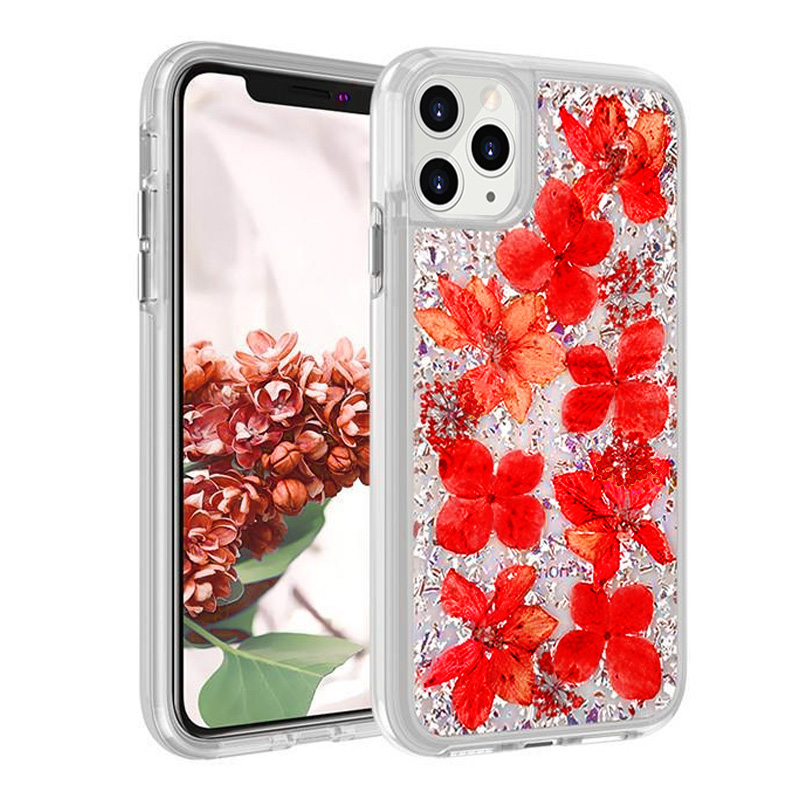 Real Flower Protector Case for IPhone 13 Pro (6.1) - Red