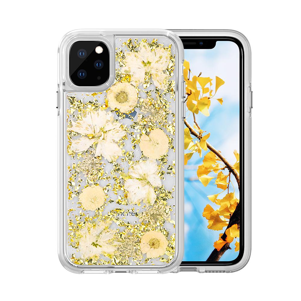 Real Flower Protector Case for IPhone 13 Pro (6.1) - Gold
