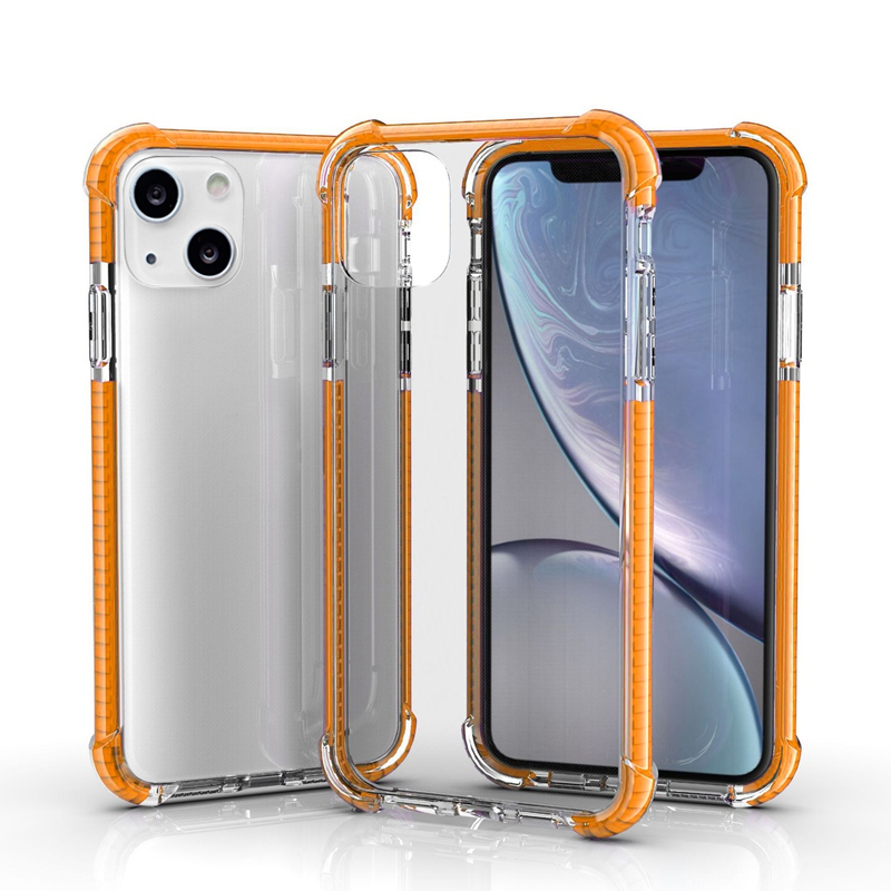 Hard Elastic Clear Case for iPhone 13 - Orange Edge