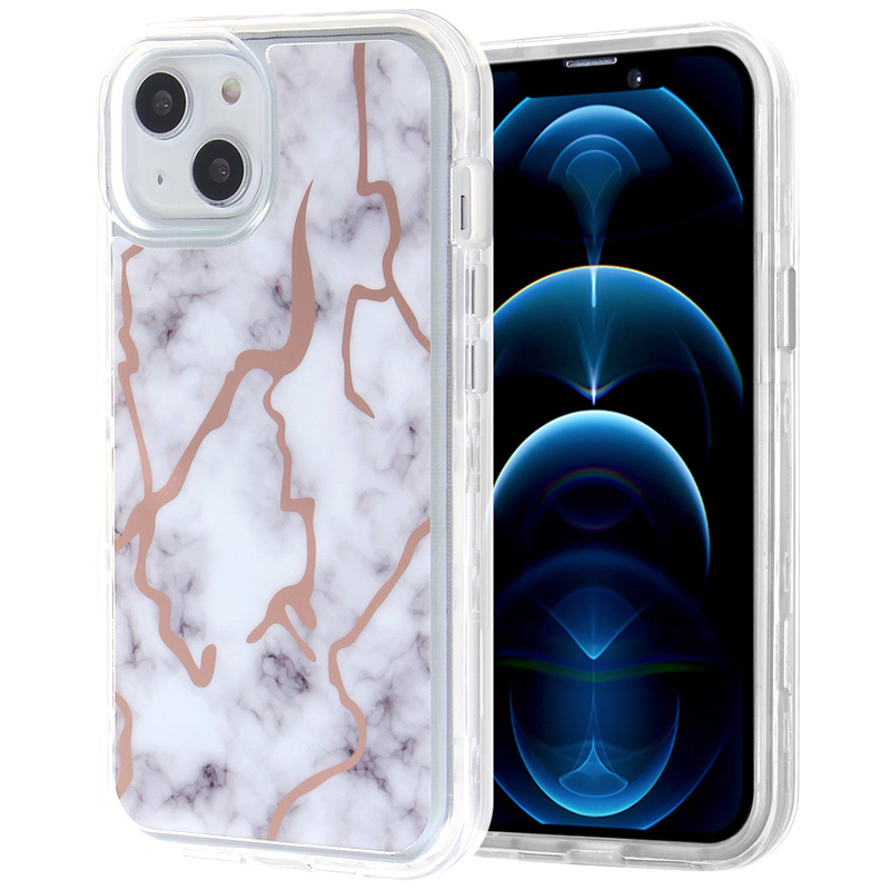 Shock Proof Marble Case for iPhone 13 - White