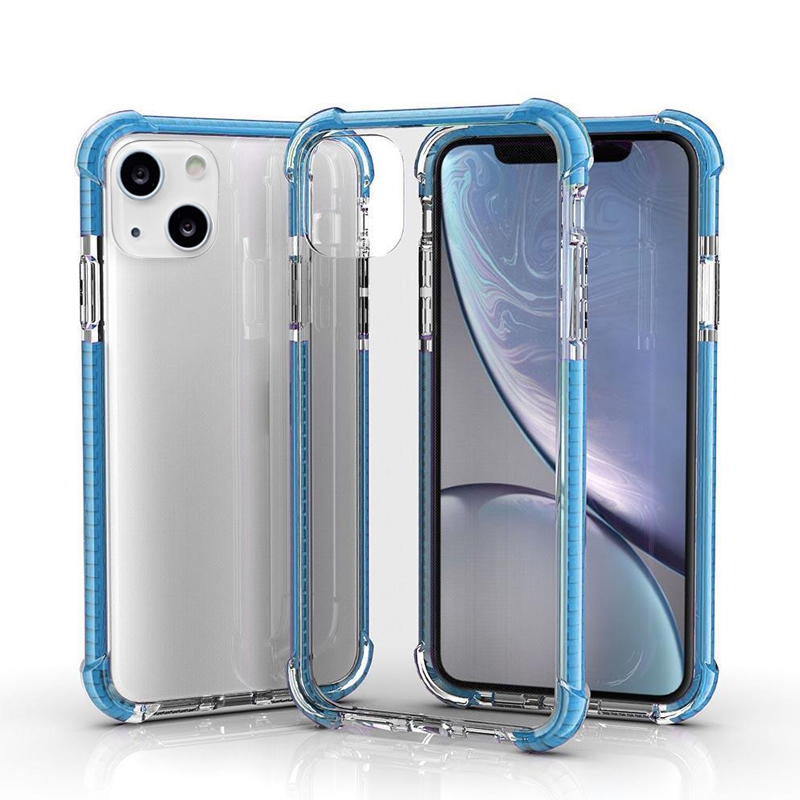 Hard Elastic Clear Case for iPhone 13 Mini - Blue Edge