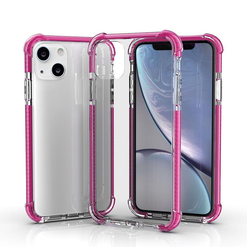 Hard Elastic Clear Case for iPhone 13 Mini - Pink Edge