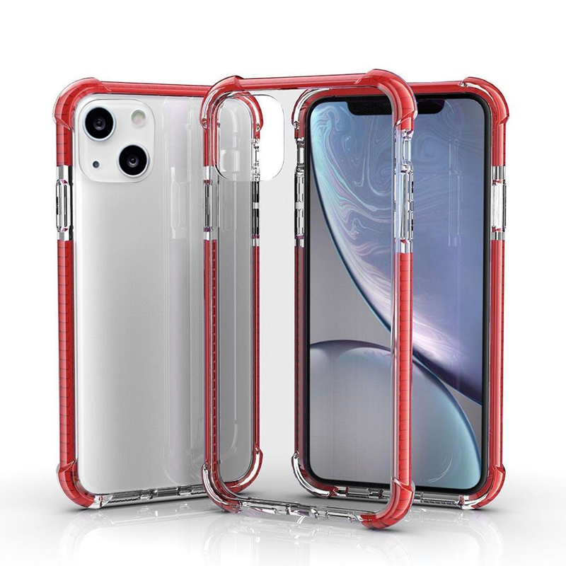 Hard Elastic Clear Case for iPhone 13 Mini - Red Edge