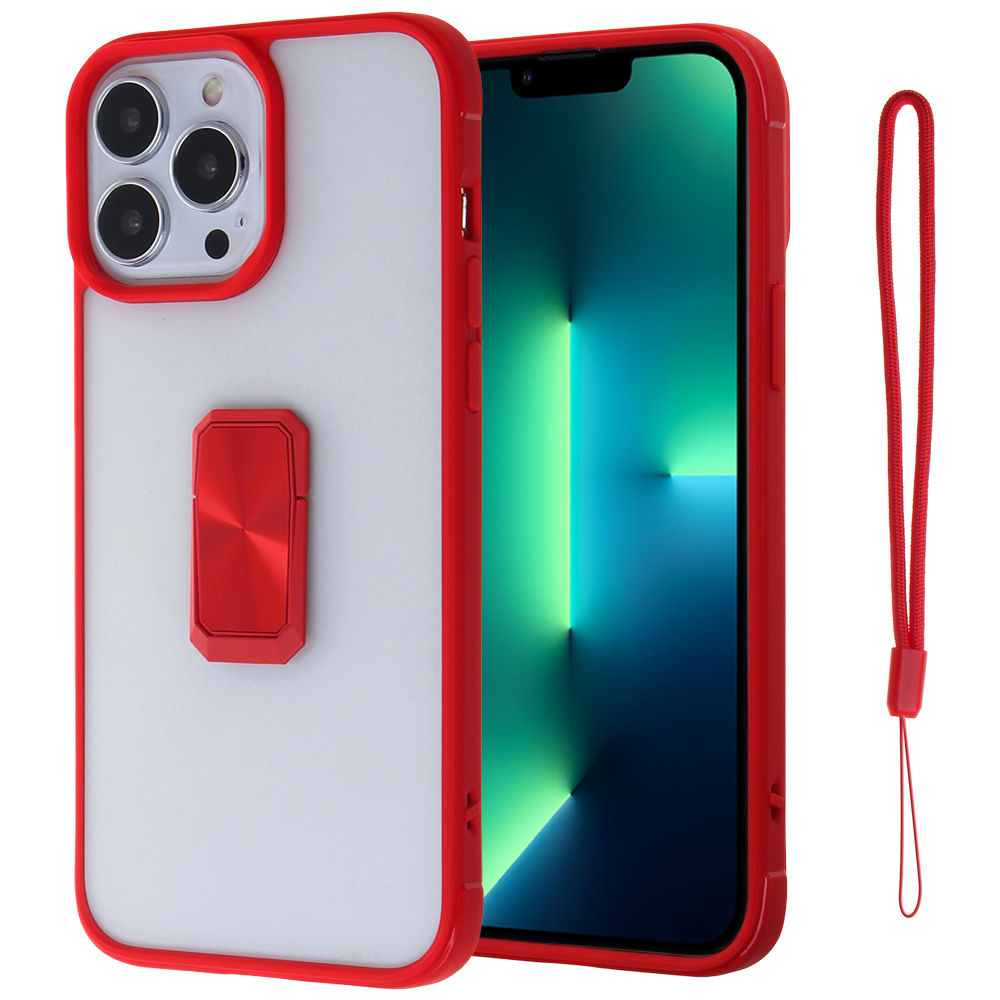 Clear color Edge Case with Strap for Iphone 13 -Red