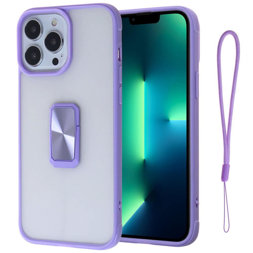 Clear color Edge Case with Strap for Iphone 13 -Light Purple