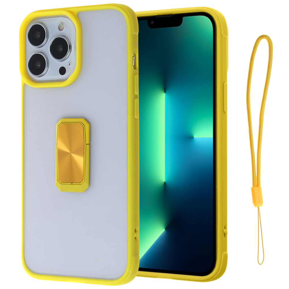 Clear color Edge Case with Strap for Iphone 13 -Yellow