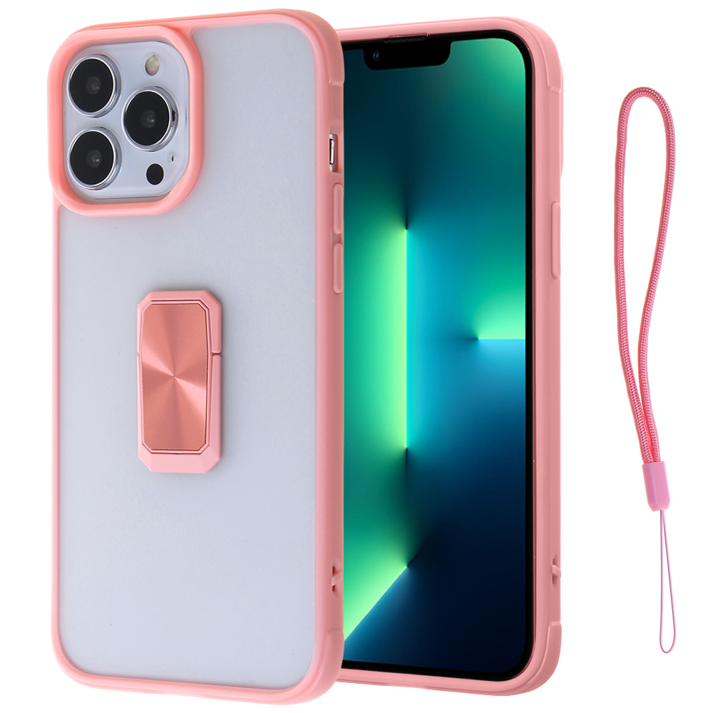 Clear color Edge Case with Strap for Iphone 13 -Pink