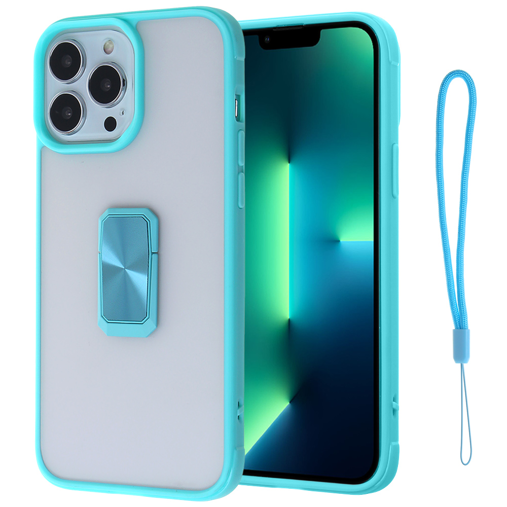 Clear color Edge Case with Strap for Iphone 13 -Teal