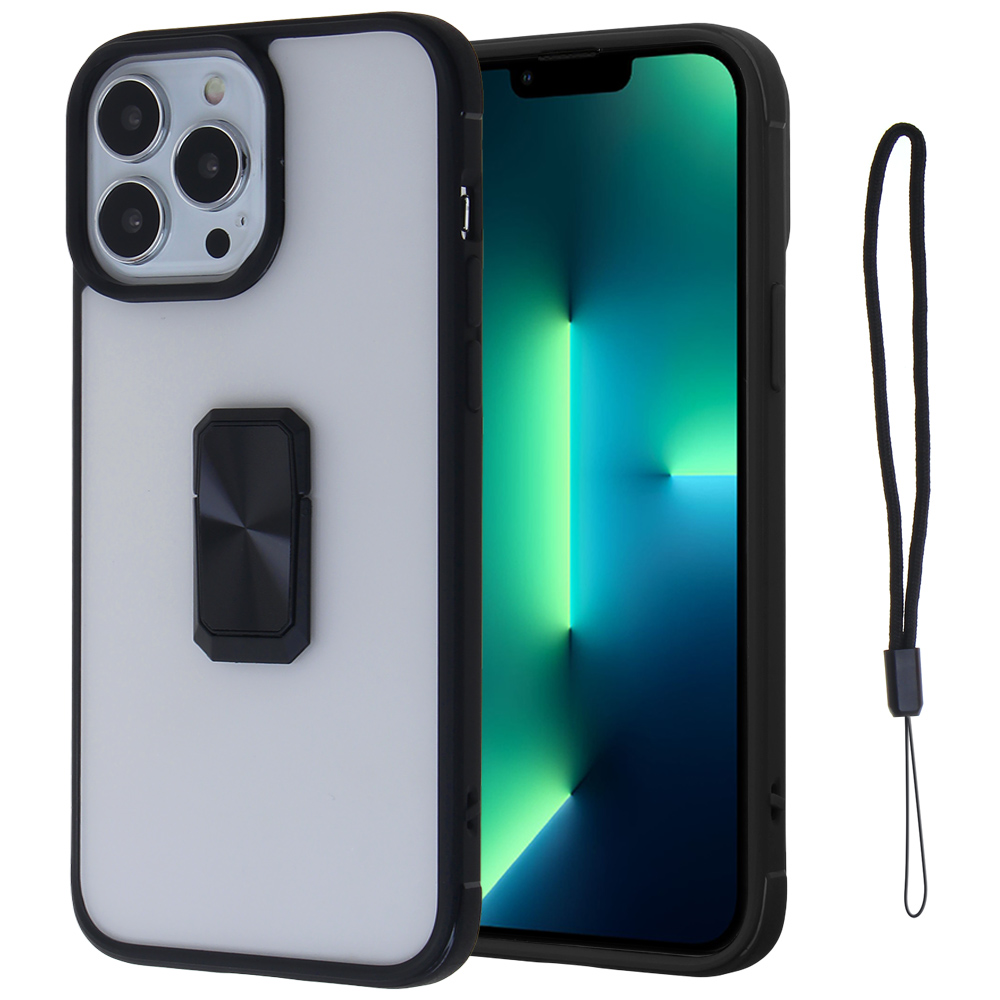 Clear color Edge Case with Strap for Iphone 11 Pro Max -Black