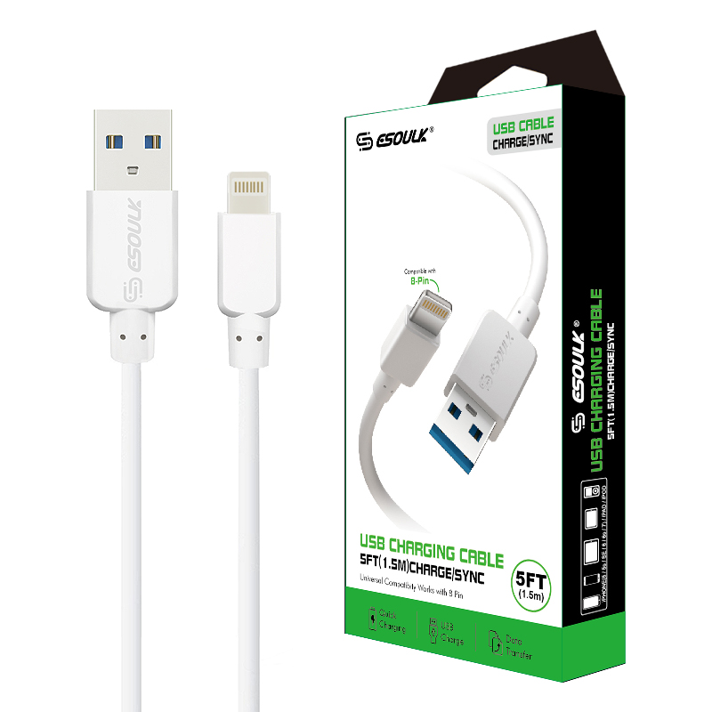 Esoulk Round Cable For Lightning 1.5A (5 ft)- White