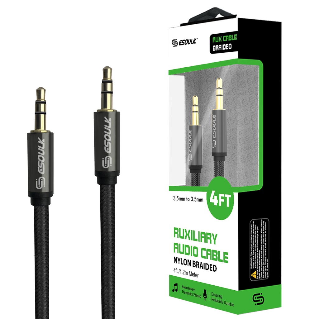 Esoulk 4ft 3.5mm Auxiliary Audio Braided  Cable  - Black