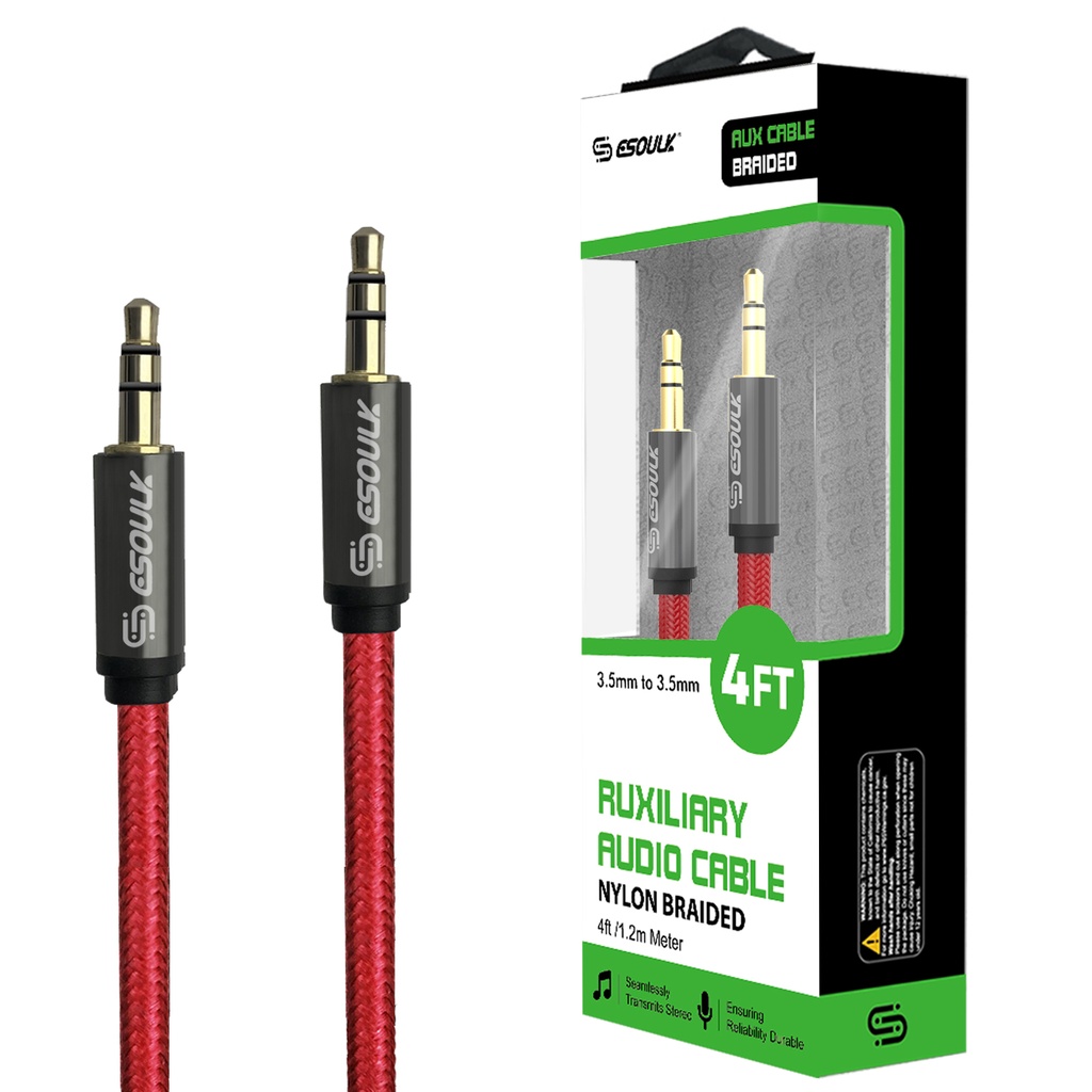 Esoulk 4ft 3.5mm Auxiliary Audio Braided  Cable  - Red
