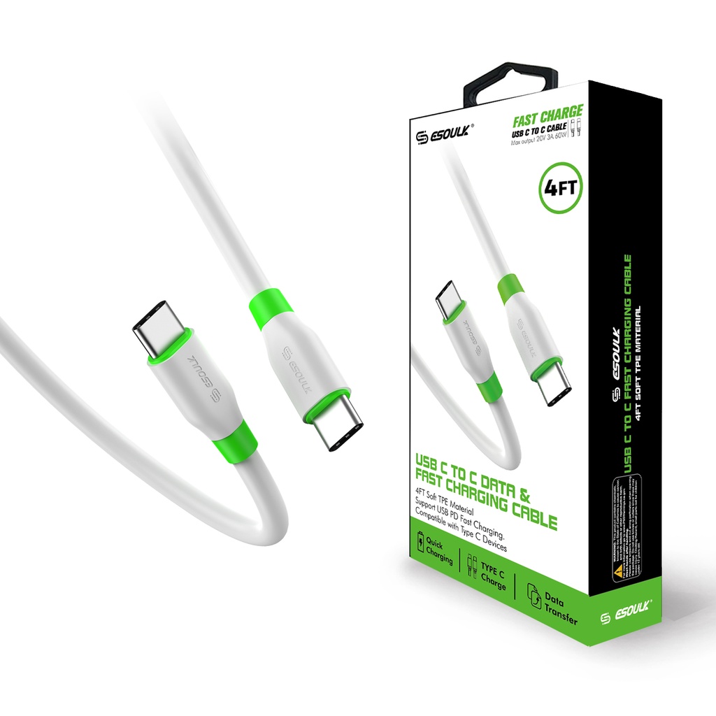Esoulk USB-C to C Cable 4ft / 1.2m - White