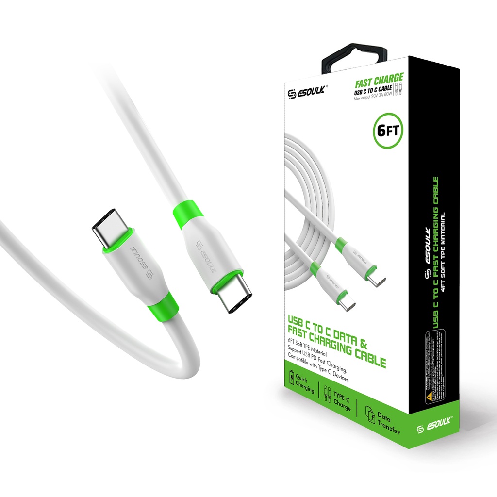 Esoulk USB-C to C Cable 6ft / 1.8m - White