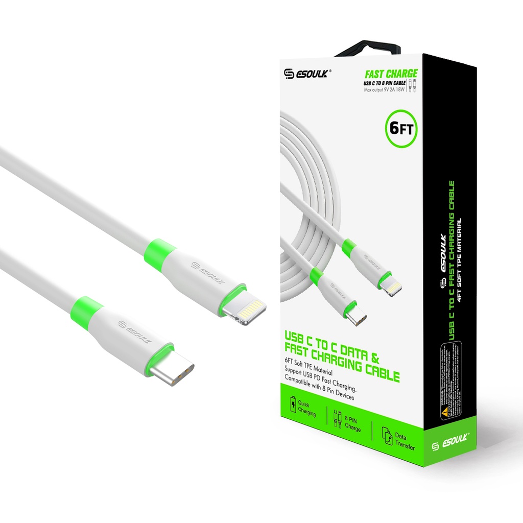 Esoulk USB-C to Ligthening Cable 6ft  - White