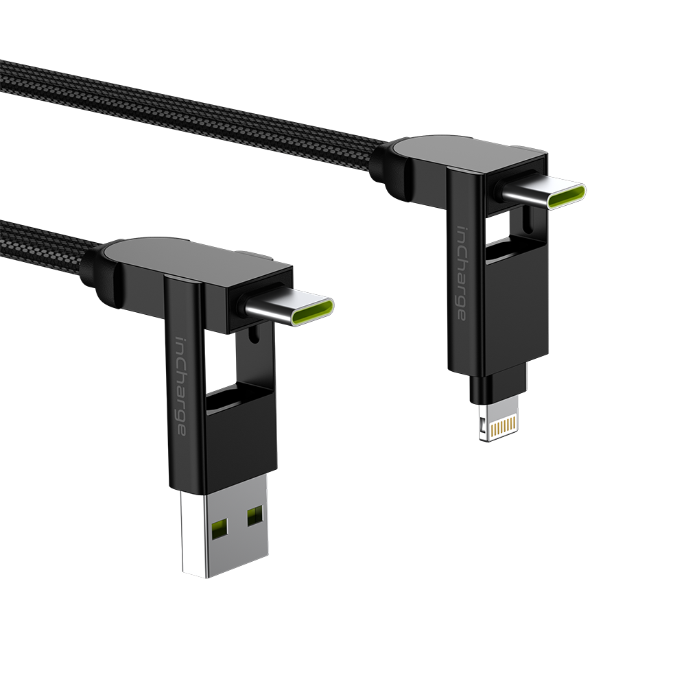 Rolling Square Incharge X Max 6 Cables in 1 (input: USB-A and Type-C; Output: Type-C and Lightning) - Black