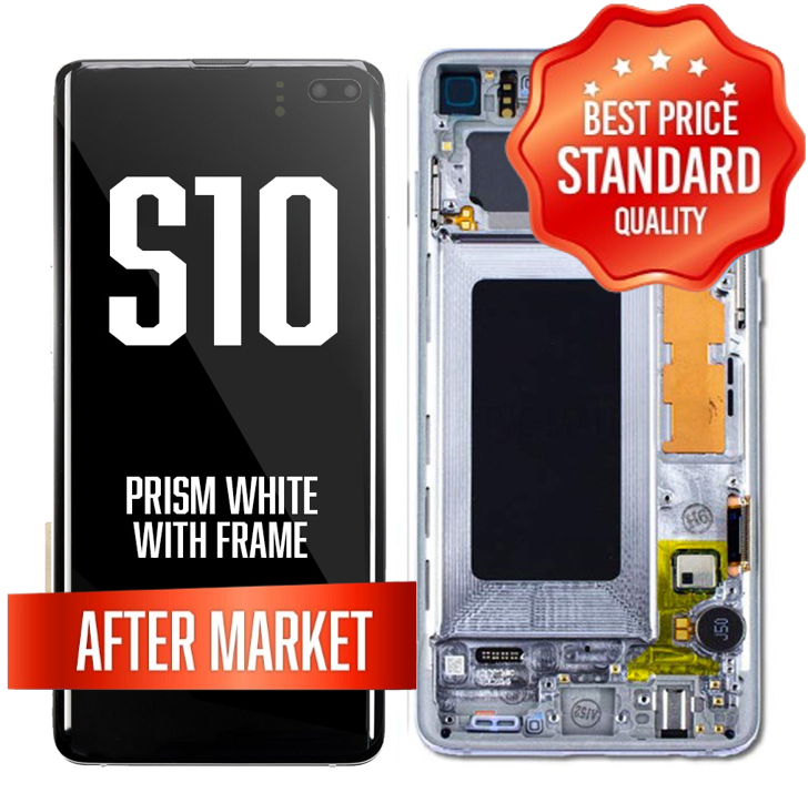 OLED Assembly for Samsung S10 With Frame (Without Fingerprint Sensor) -Prism White (Aftermarket)