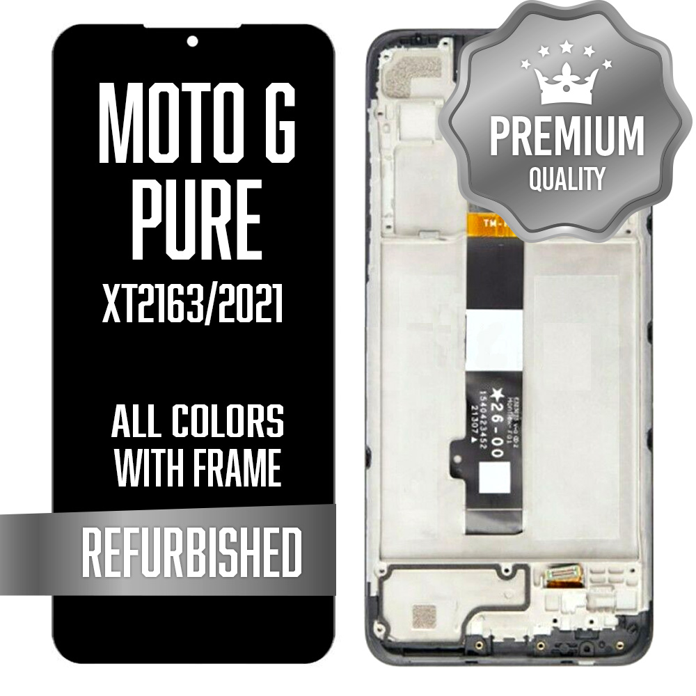LCD with frame for Motorola G Pure (XT2163/2021) - All Colors (Premium/ Refurbished) 