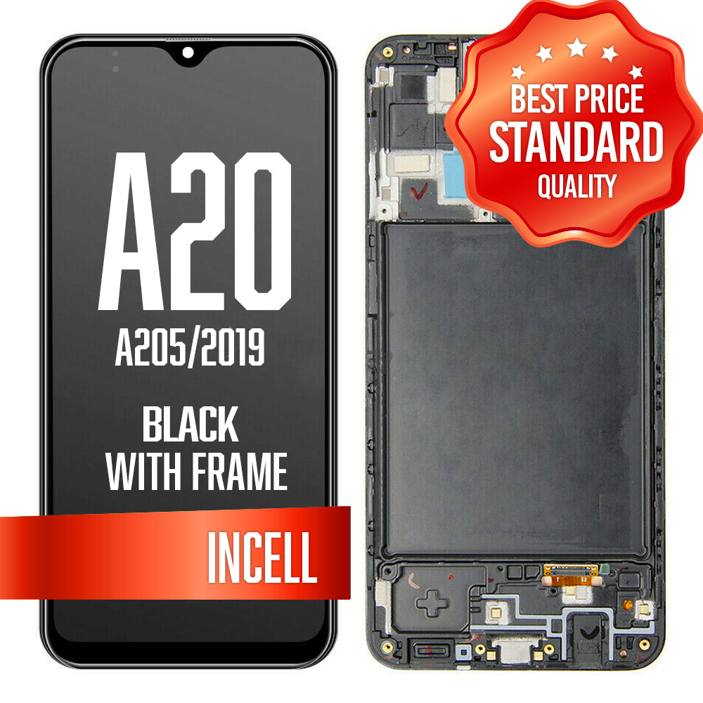 LCD with frame for Galaxy A20 (A205/2019) - Black (Standard Quality/INCELL)