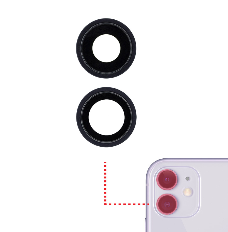 Back Camera Lens With Bracket & Bezel Compatible With Iphone 11 (Black) (Real Sapphire / Premium) (2 Pcs Set)