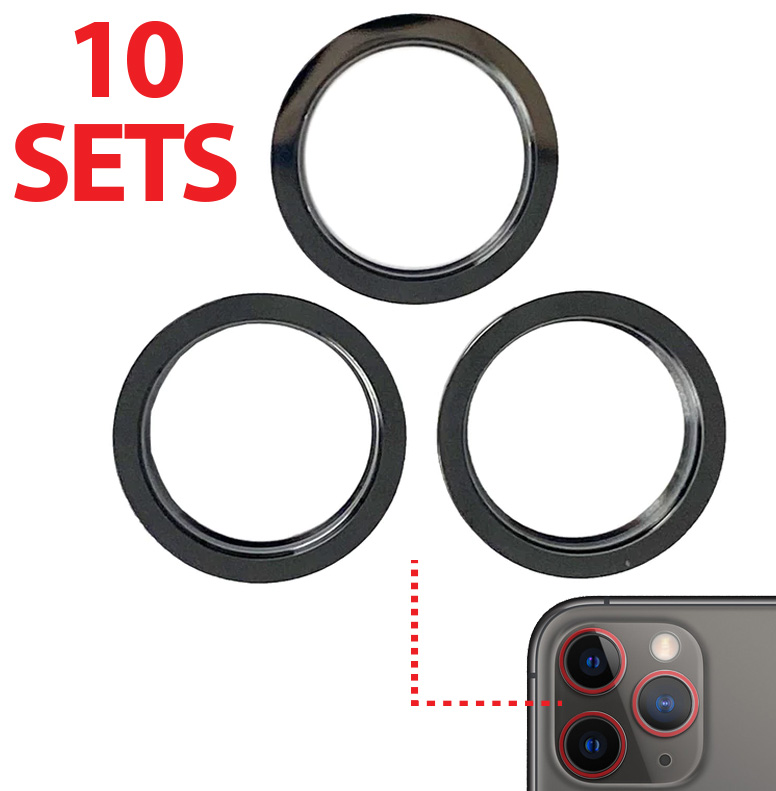 Back Camera Bezel Ring Only For iPhone 11 Pro / 11 Pro Max (3 Piece Set) (10 Pack) (Black) (Premium)