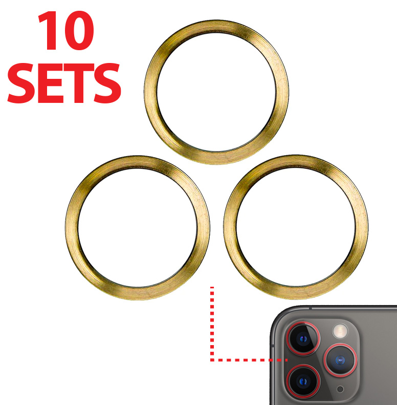 Back Camera Bezel Ring Only For iPhone 11 Pro / 11 Pro Max (3 Piece Set) (10 Pack) (Gold) (Premium)