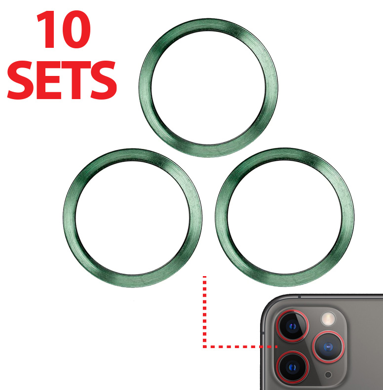 Back Camera Bezel Ring Only For iPhone 11 Pro / 11 Pro Max (3 Piece Set) (10 Pack) (Green) (Premium)