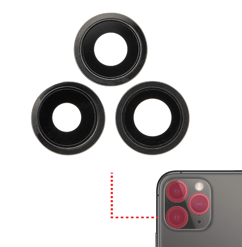 Back Camera Lens With Bracket / Bezel For iPhone 11 Pro / Pro Max (3 Piece Set) (Real Sapphire / Premium) (Black)