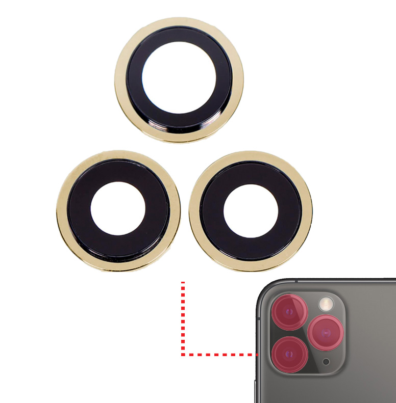 Back Camera Lens With Bracket / Bezel For iPhone 11 Pro / Pro Max (3 Piece Set) (Real Sapphire / Premium) (Gold)