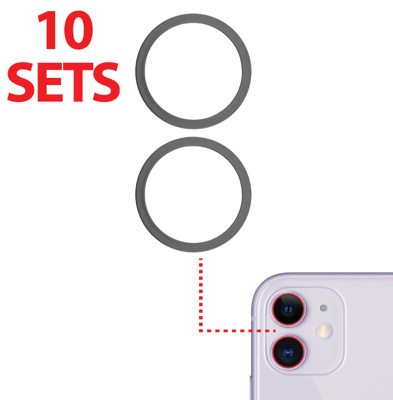 Back Camera Bezel Ring Only For iPhone 11 / 12 / 12 Mini (2 Piece Set) (10 Pack) (Black) (Premium)