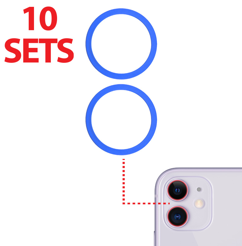 Back Camera Bezel Ring Only For iPhone 11 / 12 / 12 Mini (2 Piece Set) (10 Pack) (Blue) (Premium)