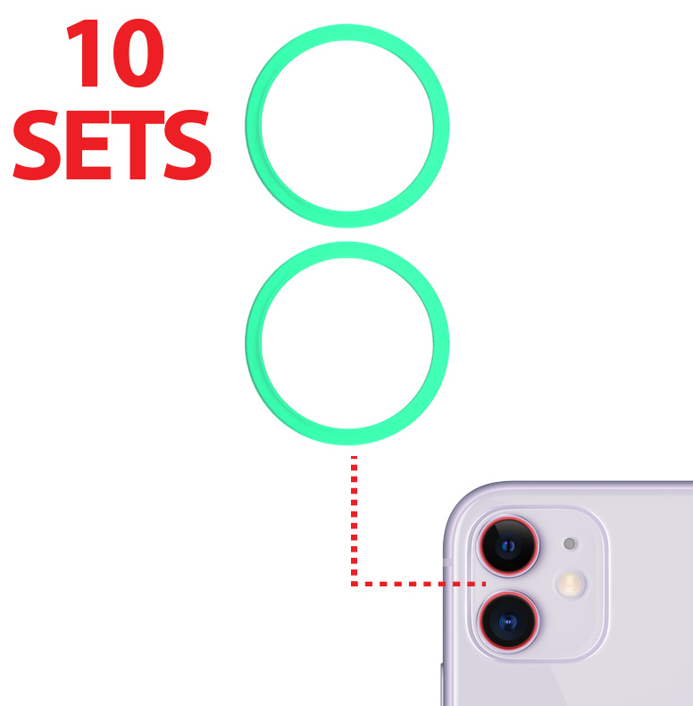 Back Camera Bezel Ring Only For iPhone 11 / 12 / 12 Mini (2 Piece Set) (10 Pack) (Green) (Premium)