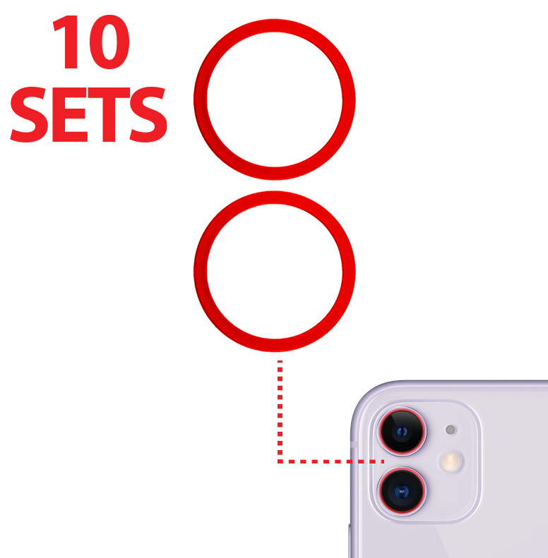 Back Camera Bezel Ring Only For iPhone 11 / 12 / 12 Mini (2 Piece Set) (10 Pack) (Red) (Premium)