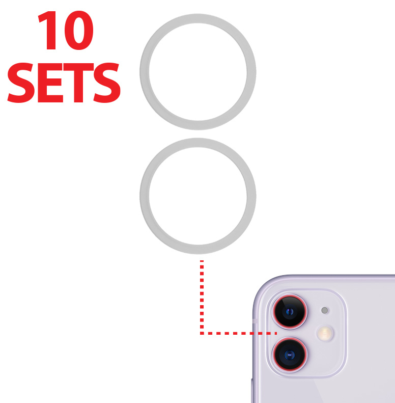 Back Camera Bezel Ring Only For iPhone 11 / 12 / 12 Mini (2 Piece Set) (10 Pack) (White) (Premium)