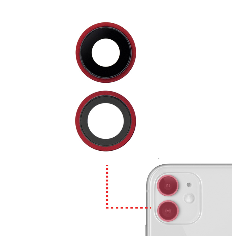 Back Camera Lens With Bracket / Bezel For iPhone 12 / 12 Mini (2 Piece Set) (Real Sapphire / Premium) (Red)