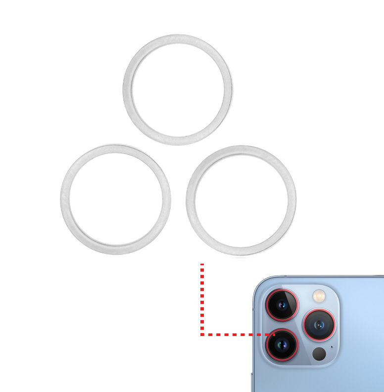 [SP-I13PM-BCBR-3S-SLV] Back Camera Bezel Ring Only For iPhone 13 Pro / 13 Pro Max (3 Piece Set) (Silver) (Premium)