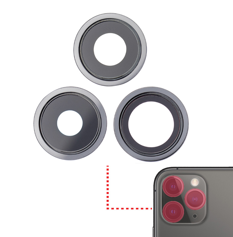 [SP-I13PM-BCLWBB-3S-GRP] Back Camera Lens With Bracket / Bezel For iPhone 13 Pro / 13 Pro Max (3 Piece Set) (Real Sapphire / Premium) (Graphite)