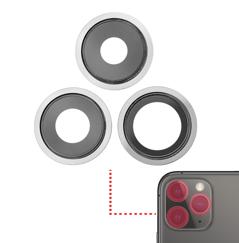 [SP-I13PM-BCLWBB-3S-SLV] Back Camera Lens With Bracket / Bezel For iPhone 13 Pro / 13 Pro Max (3 Piece Set) (Real Sapphire / Premium) (Silver)