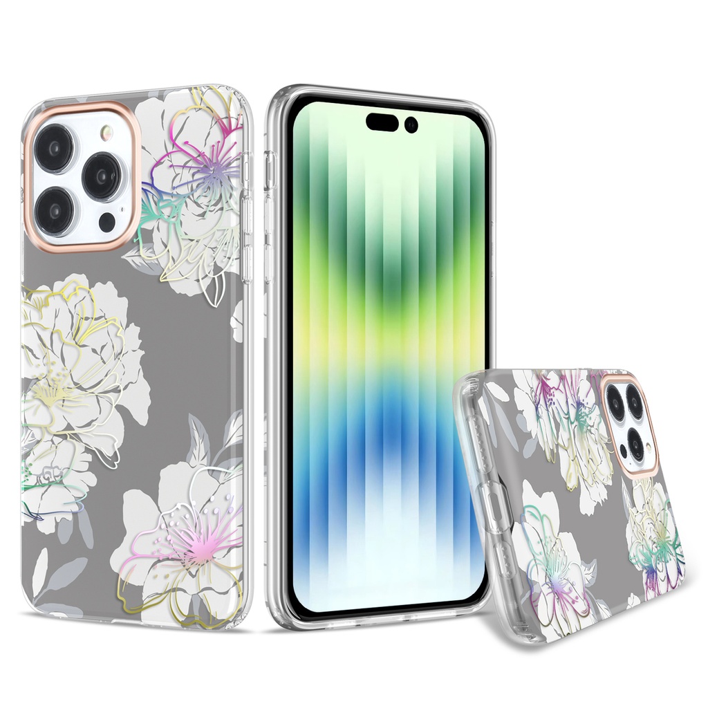 Flower Design Case for iPhone 14 / 13 - Silver
