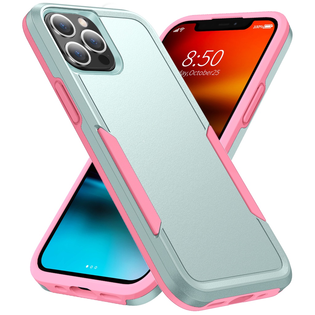 Thick 2-Layers Shockproof Case for iPhone 14 / 13 - Teal & Pink