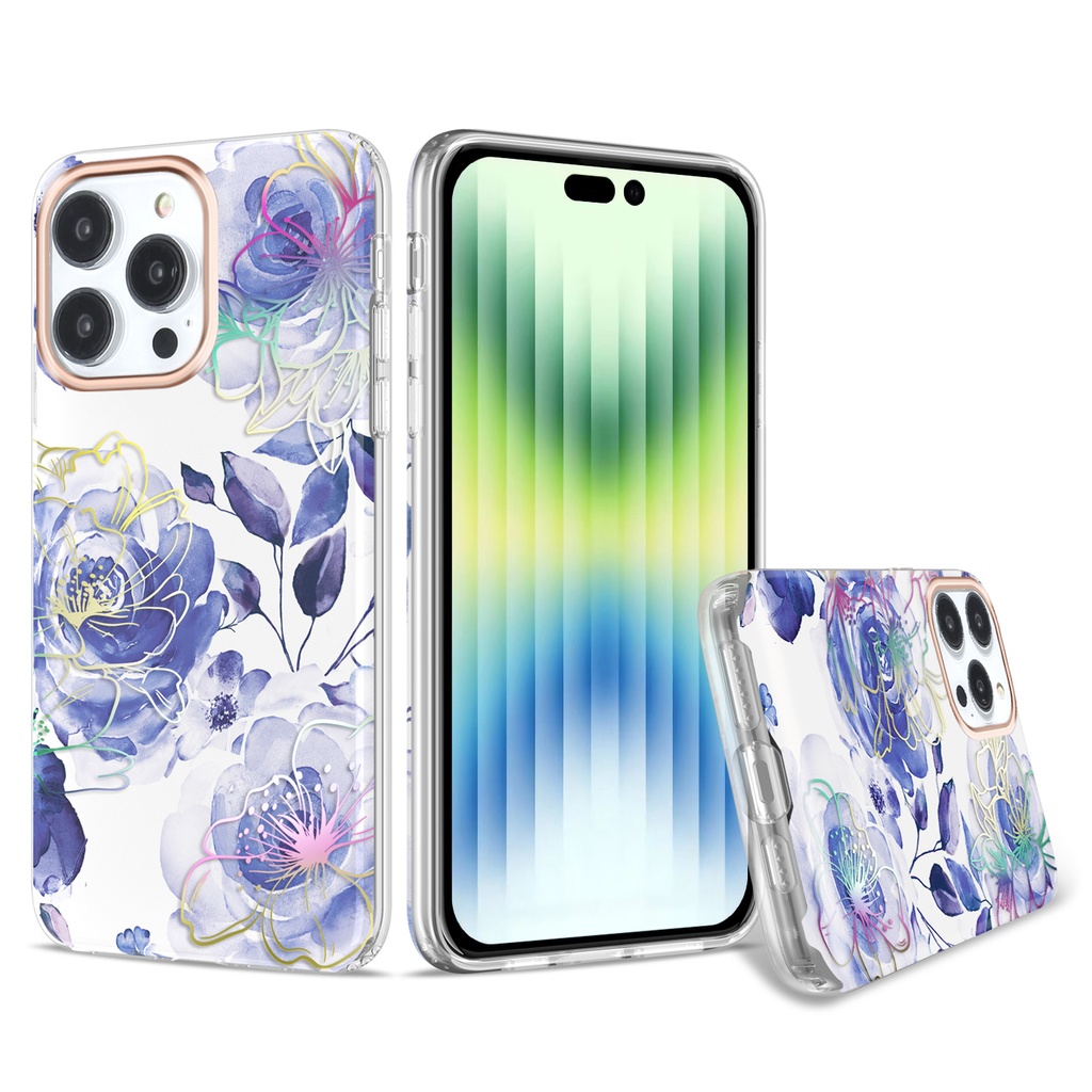 Flower Design Case for iPhone 14 Plus - Blue