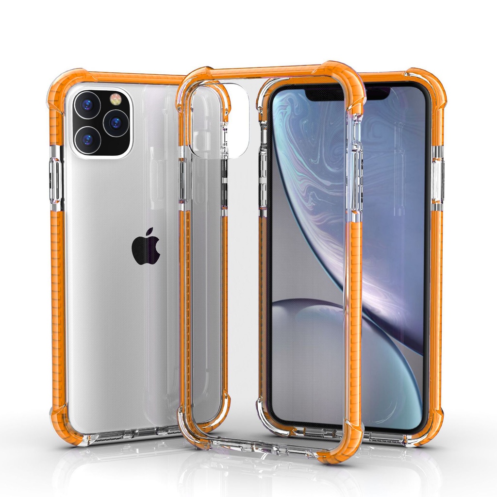 Hard Elastic Clear Case for iPhone 14 Plus - Orange Edge