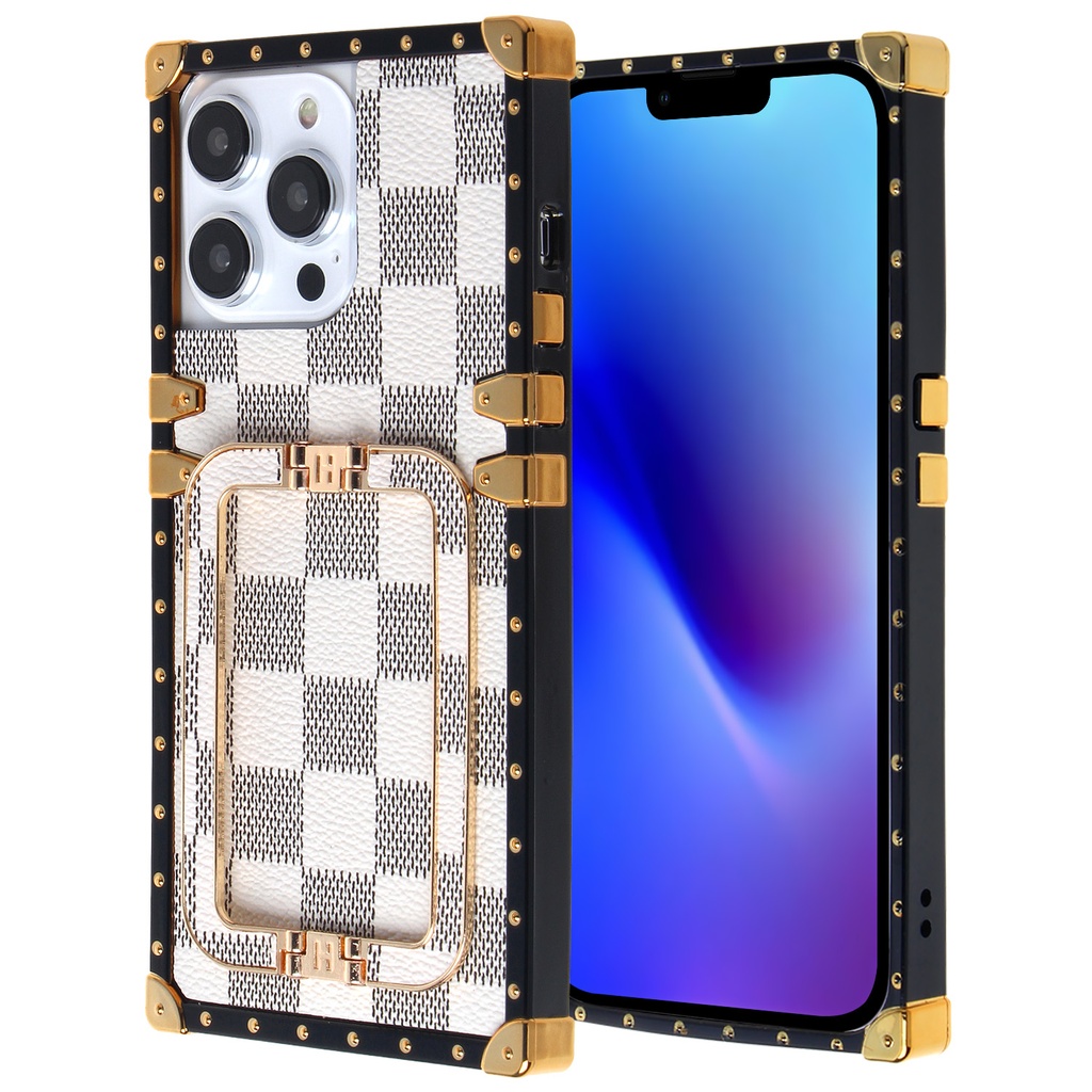 Luxury Back Stand case for iPhone 14 Plus - White