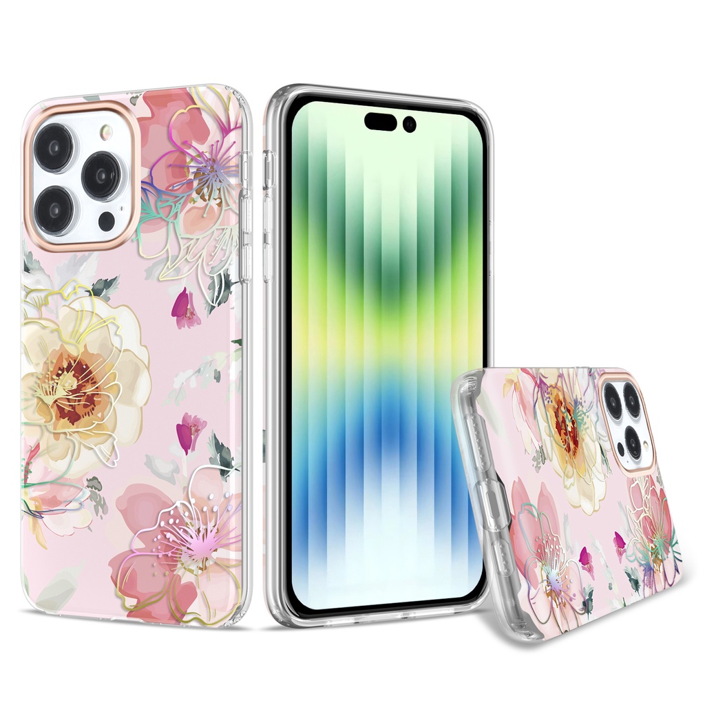 Flower Design Case for iPhone 14 Pro - Pink