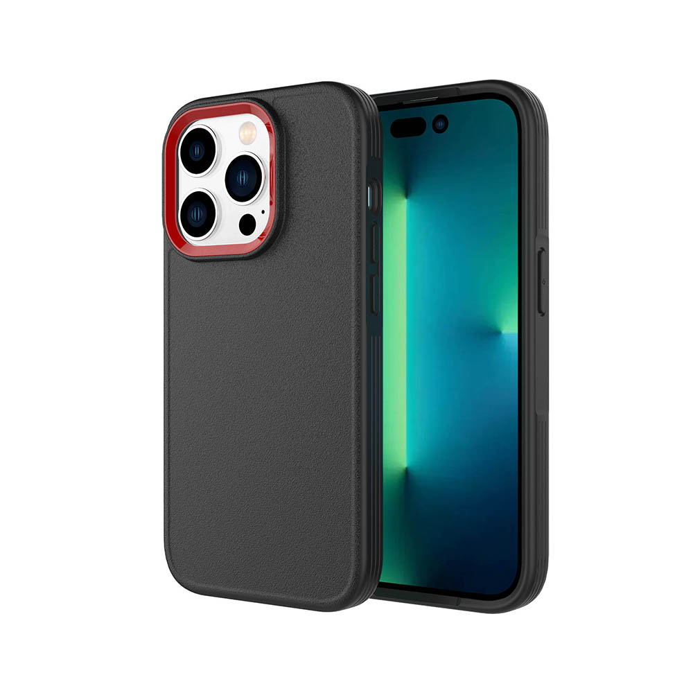 Metal Camera Circle Case for iPhone 14 Pro - Black & Red Camera Frame