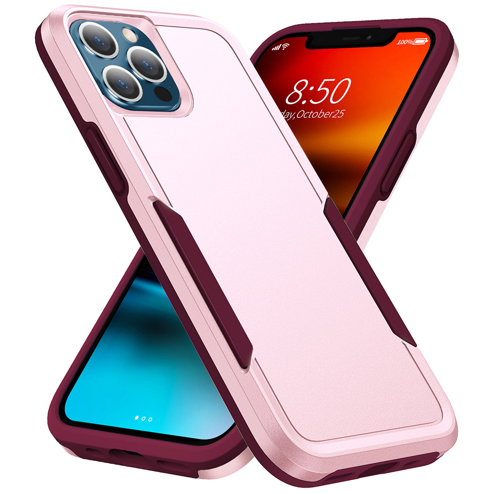 Thick 2-Layers Shockproof Case for iPhone 14 Pro Max - Pink & Dark Red
