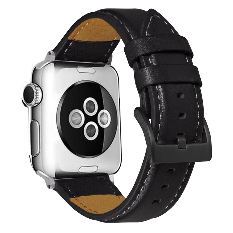 Genuine Leather classic iWatch band 38/40/41mm - Black With Black Buckle