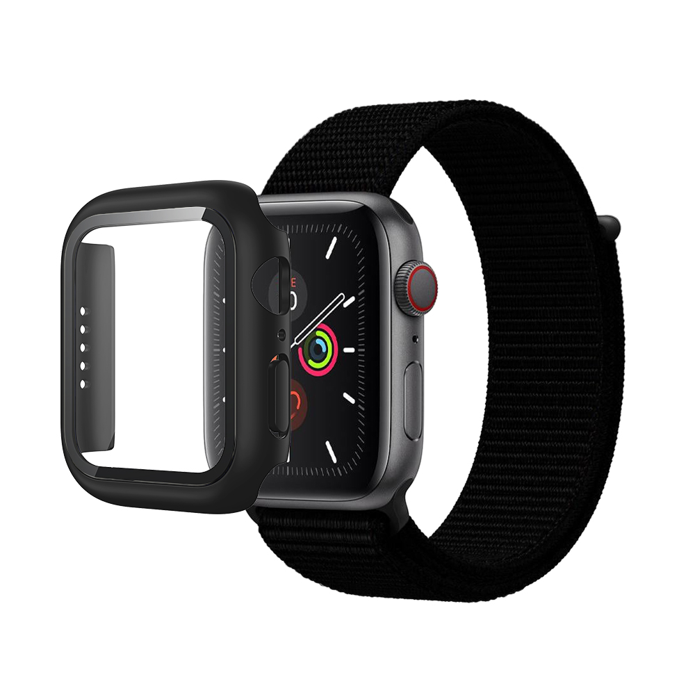 N-Loop Weave Band & Bumper w/Tempered Glass For iWatch 41mm - Black