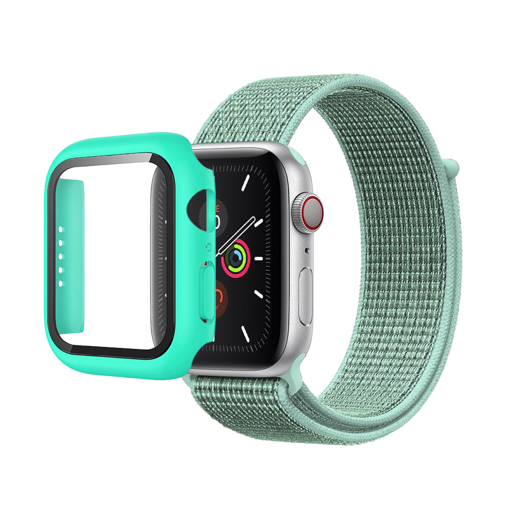 Nylon Weave iWatch Band & Bumper w/tempered glass 41mm - Green